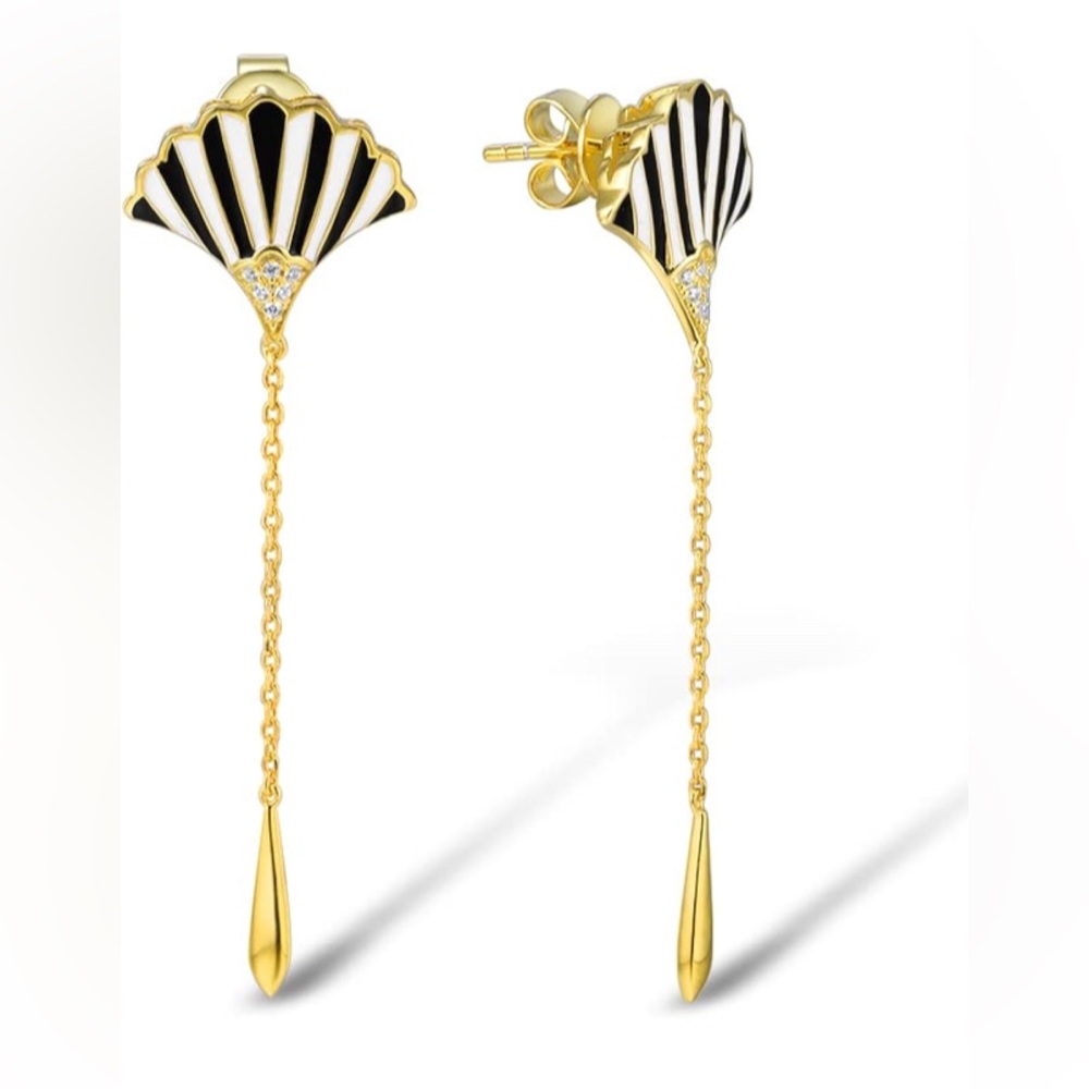 Sterling Silver Black and Gold Drop Earrings